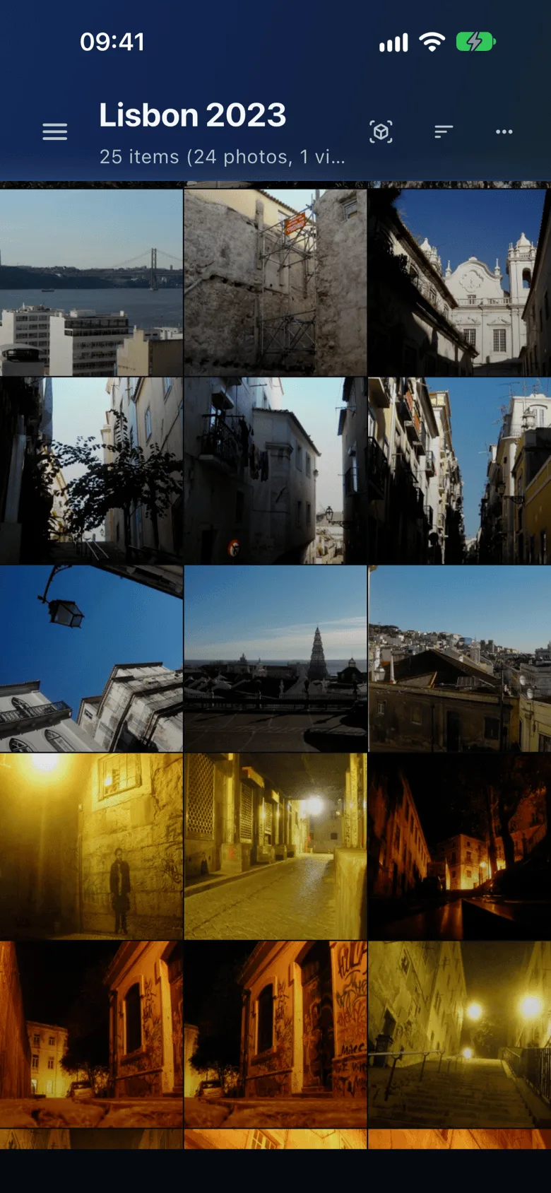 Photobe on iOS: an album in grid view.