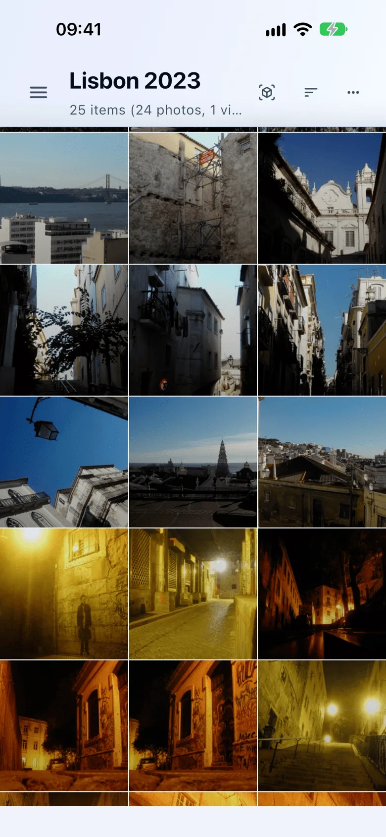 Photobe on iOS: an album in grid view.